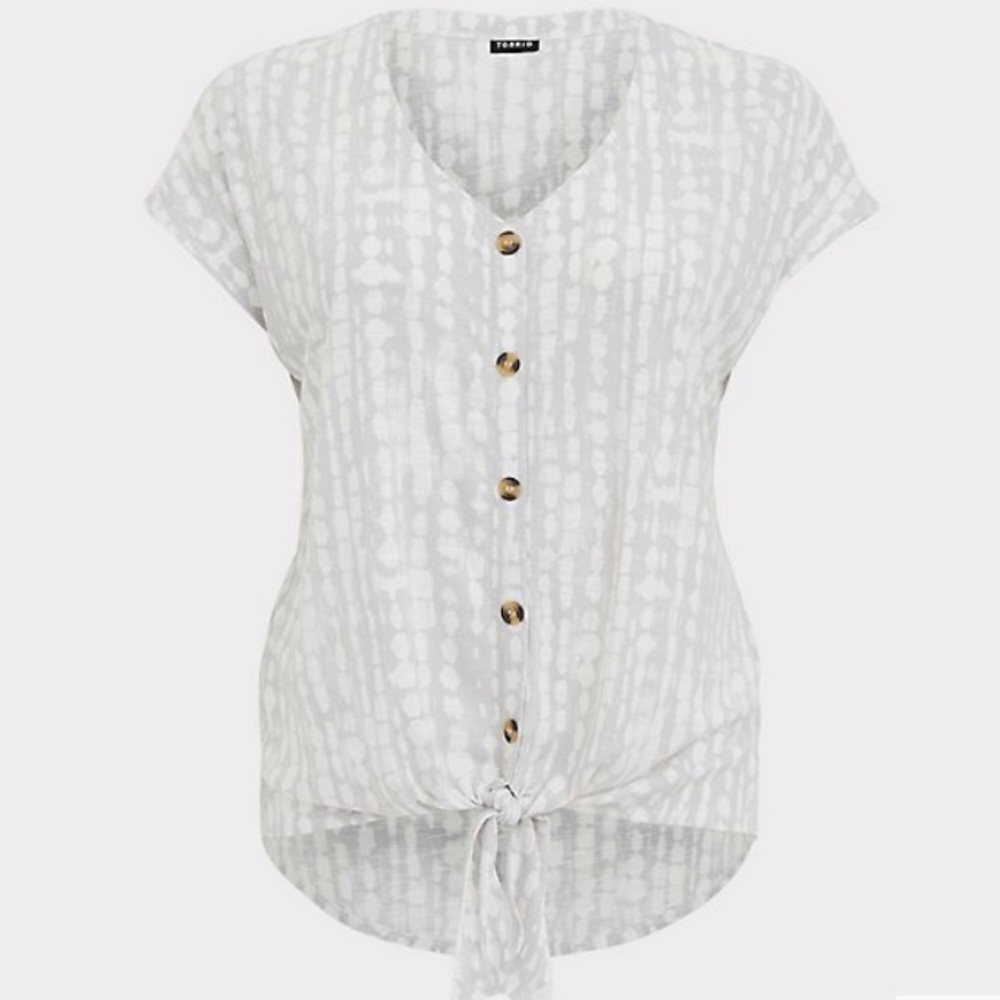 TORRID IVORY TIE-DYE SLUB JERSEY TIE FRONT MIDI DOLMAN TEE